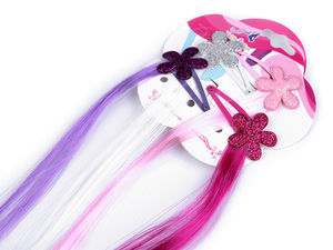 Haarclips mit geflochtenem Kunsthaar für Kinder - Buntes, schimmerndes Zopf-Set mit Glitzerblumen