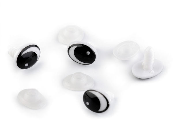 Schwarze ovale Sicherheitsaugen aus Kunststoff mit Verschlussscheiben für DIY-Puppen und Plüschtiere - 11x15 mm