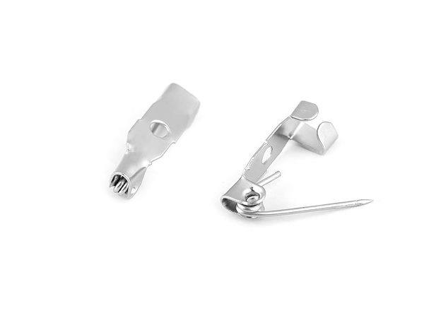 Premium Broschennadeln platinfarben (5x15 mm) - Metall-Broschenbasis mit 1 Nähloch für die Schmuckherstellung, 10er-Pack