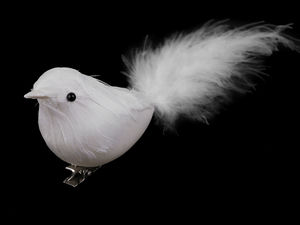 Eleganter weißer Deko-Vogel mit Clip und Federn für festliche Arrangements und Bastelarbeiten