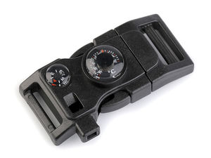 Taktischer 6-in-1 Steckschließer (20mm) - Survival-Pfeife, Feuerstein, Messer, Schraubendreher, Thermometer & Kompass