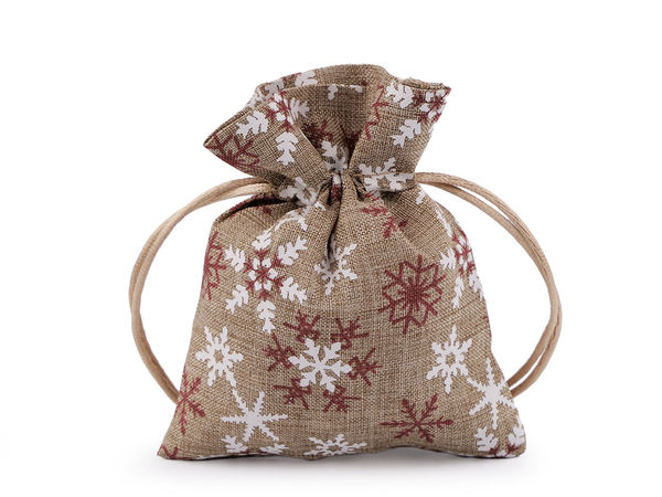 Weihnachtsgeschenksäckchen, Schneeflocken 10x13 cm Jute-Imitation