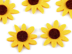 Gelbe Filzblüten-Applikationen (30mm) - Sonnenblume und Margerite zum Basteln und Scrapbooking