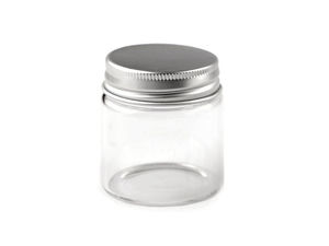 Premium-Glasbehälter mit Metallschraubdeckel - 50 ml transparentes Mehrzweck-Fläschchen für Bastelbedarf, Kerzen und Reisen (47x50 mm)