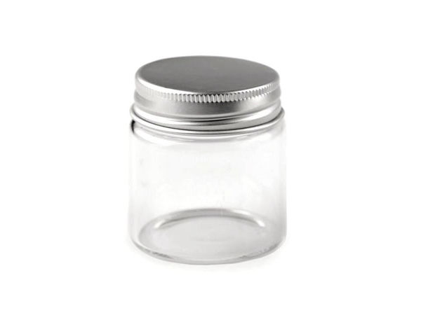 Premium-Glasbehälter mit Metallschraubdeckel - 50 ml transparentes Mehrzweck-Fläschchen für Bastelbedarf, Kerzen und Reisen (47x50 mm)
