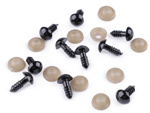 Schwarze Sicherheitsaugen aus robustem Kunststoff mit Stift, Ø 10 mm