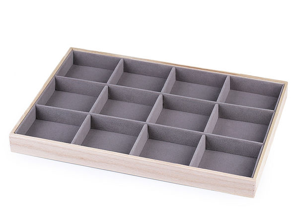 Schmuck-Präsentationstablett aus Holz mit Samteinlage