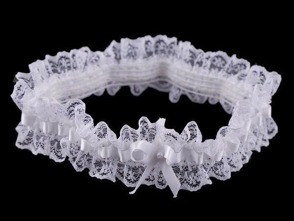 Elegantes Brautstrumpfband aus Spitze mit Schleife - Bequemes, elastisches Hochzeitsandenken in Geschenkbox