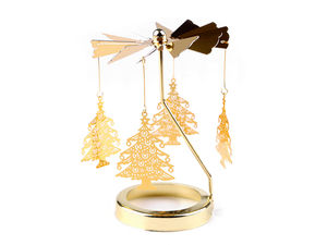 Premium Weihnachts-Teelichtkarussell in Gold, drehend – Motive Tannenbaum & Schneeflocke