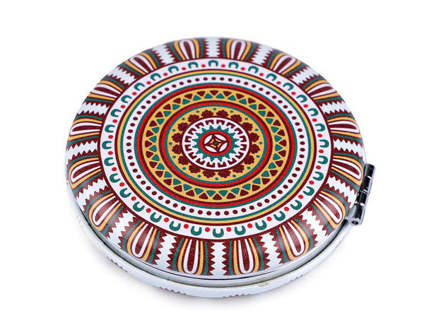 Mandala Kosmetik-Taschenspiegel aus Öko-Leder - Kompakter Doppel-Reisespiegel für Make-up