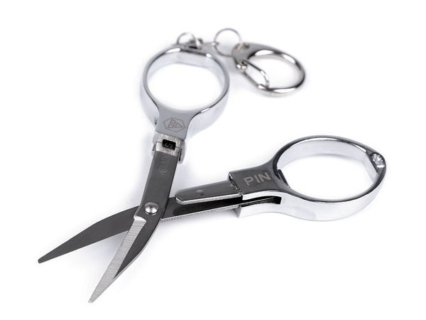 Premium-Klappreiseschere mit Karabiner-Schlüsselring, vernickelt, 9,5 cm