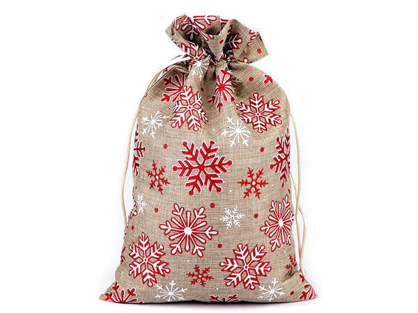 Weihnachtsgeschenkbeutel Schneeflocken mit Glitzer 20,5x30,5 cm Juteoptik