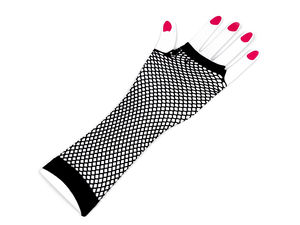 Elegante lange schwarze fingerlose Netzhandschuhe - Nahtlose, unterarmlange Abendhandschuhe für Kostüme, Teepartys und Retro-Events