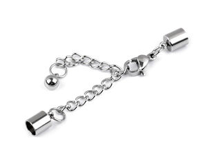 Premium Edelstahl Schmuckverschluss-Set - Karabinerverschluss mit Verlängerungskette & 5mm Endkappen, Platin-Finish
