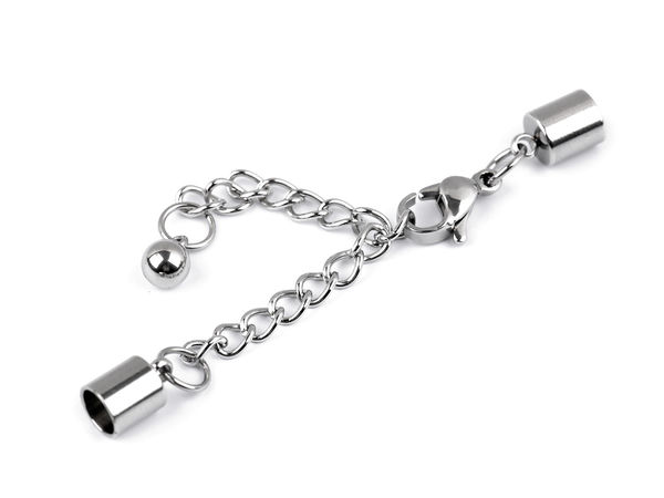 Premium Edelstahl Schmuckverschluss-Set - Karabinerverschluss mit Verlängerungskette & 5mm Endkappen, Platin-Finish