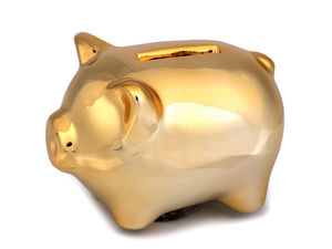 Goldenes Sparschwein als Glücksbringer / für Hochzeiten und Weihnachten