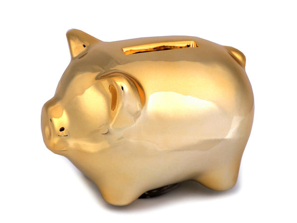 Goldenes Sparschwein als Glücksbringer / für Hochzeiten und Weihnachten
