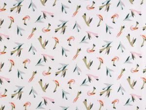 Premium-Baumwoll-Canvas-Stoff mit Vogelmotiv - Helles Creme