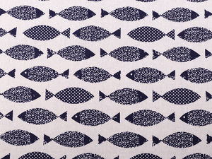 Premium grober Baumwollstoff - Leinenimitat mit Fischmotiv, Burlap-Blau