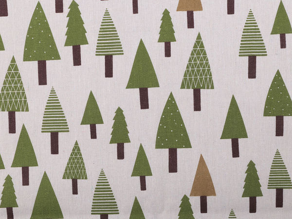 Premium Weihnachtsstoff aus Baumwoll-Canvas in Leinenoptik - Baummotiv für Festtagsdeko