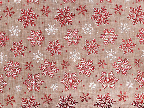 Premium Weihnachts-Dekostoff mit Glitzer-Schneeflocken - Juteimitat für festliche Bastelarbeiten, Tischläufer und Geschenksäckchen