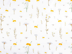 Premium-Baumwoll-Canvas-Stoff mit Wiesenblumen - Weiß