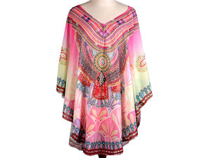 Transparenter Damen Strandponcho mit Strass - Elegante Beachwear-Bluse in Einheitsgröße