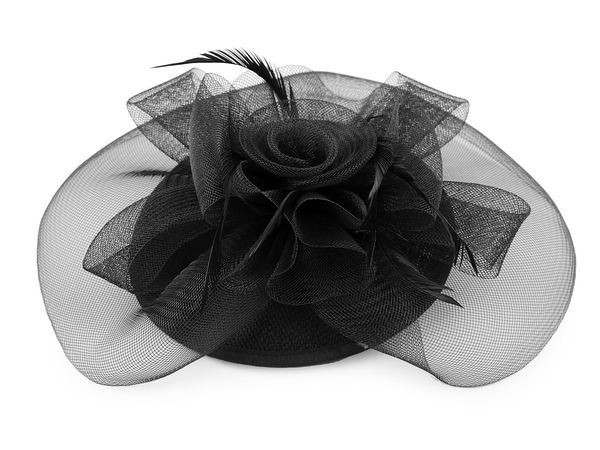 Mini-Hut / Fascinator mit Federn und französischem Schleier