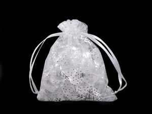 Weihnachts-Geschenksäckchen Schneeflocken 9x11 cm Organza