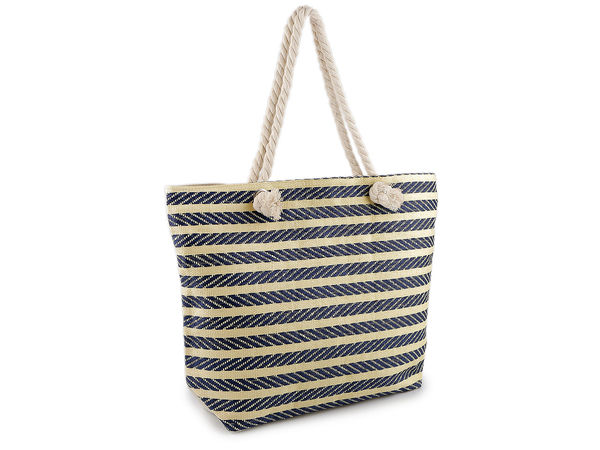 Premium gestreifte Sommer-Strandtasche mit Fransen und Kordelhenkeln (52x38 cm)