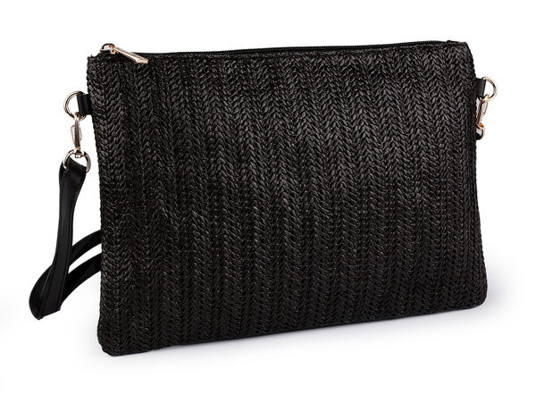 Boho-Umhängetasche in Stroh-Optik und Handgelenktasche - Vielseitige Schultertasche mit verstellbaren und abnehmbaren Trageriemen, 28x20 cm