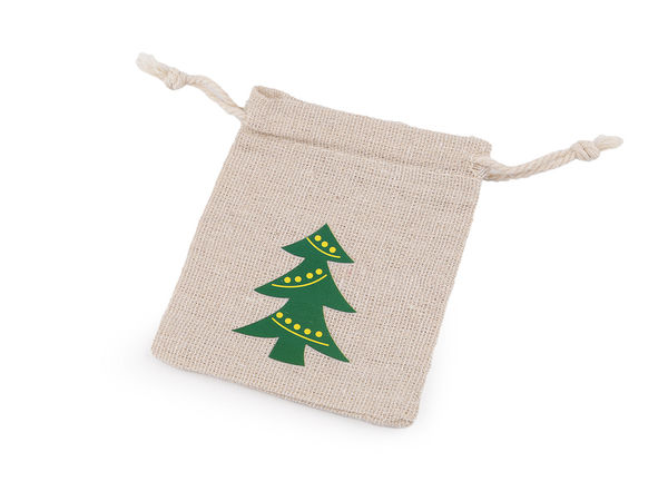 Premium Weihnachts-Geschenksäckchen mit Kordelzug - Baumwollbeutel in Jute-Optik für Adventskalender & Gastgeschenke, 8x10 cm (Nikolaus & Tannenbaum)