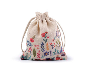 Premium Leinen-Geschenkbeutel mit Blumenmuster (10x13 cm) - Jutesäckchen mit Kordelzug für Kurzwaren, Basteln und Geschenke