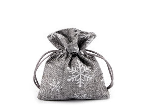 Weihnachtsgeschenksäckchen Schneeflocken mit Glitzer 10x13 cm Jute-Imitat