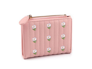 Elegantes Damen-Portemonnaie mit Blumenstickerei - Kompakte Geldbörse (9x12 cm) mit gesteppter Rückseite, vielen Kartenfächern und sicheren Reißverschlussfächern
