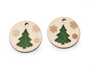Weihnachtsanhänger aus Naturholz mit Glitzerakzenten - Stern und Baum