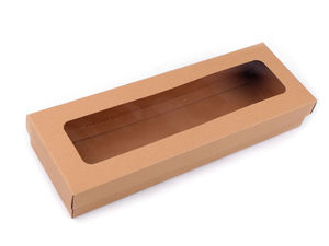 Geschenkschachtel aus Kraftpapier natur mit Sichtfenster - Lange Verpackungsbox für Schals, Krawatten und Bastelarbeiten