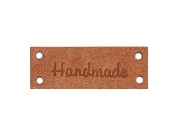 Leder-Label / Lederetikett "Handmade" , "With love" 16x44 mm