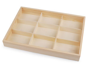 Premium-Organizer aus Holz mit transparentem Schiebedeckel und herausnehmbaren Trennwänden - Naturhell