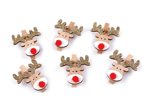 Dekorative Rentier-Holzklammern - Premium Weihnachts-Bastelklammern für Geschenkverpackungen & Floristik (Natur hell)