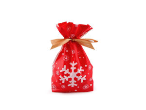 Festliche Weihnachtsbeutel mit Kordelzug und Satinband für Süßigkeiten und Geschenke, 12 x 17,5 cm