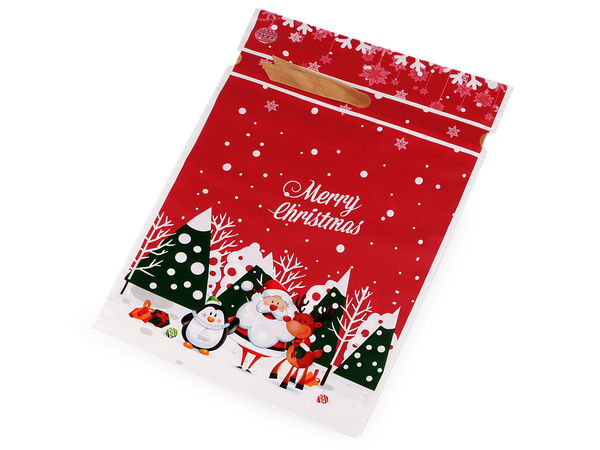 Weihnachtliche Geschenk- und Süßigkeitenbeutel mit Satinband-Kordelzug, matte halbtransparente Geschenktütchen (23 x 33 cm)