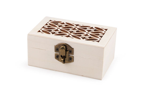 Premium-Holzschatulle mit geschnitztem Klappdeckel & Metallverschluss - Elfenbeinfarbene Bastelbox für Decoupage, Bemalen und Geschenke