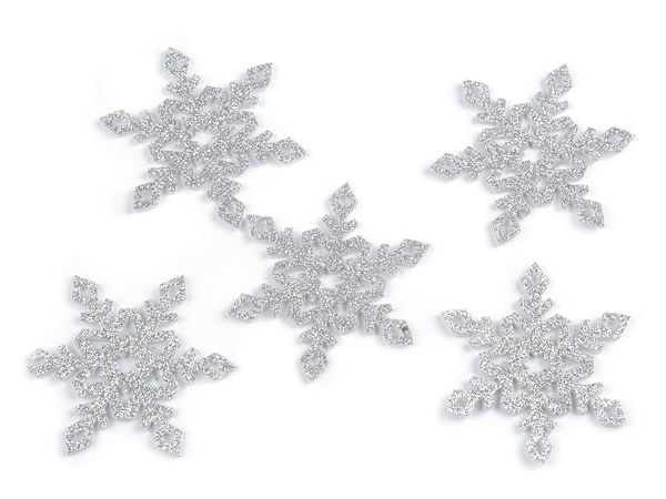 Glitzernde silberne Weihnachts-Schneeflocken aus Filz - 75 mm Bastelbedarf & Dekorationselemente
