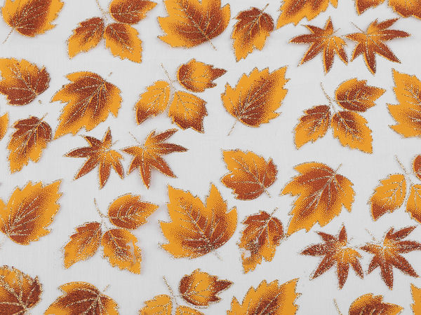 Premium weicher Organzastoff mit Glitzer-Herbstlaub - Orangegelb