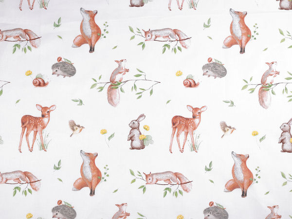 Premium Baumwoll-Canvas-Stoff mit Waldtiermotiv - Hochwertiges Näh- und Bastelmaterial