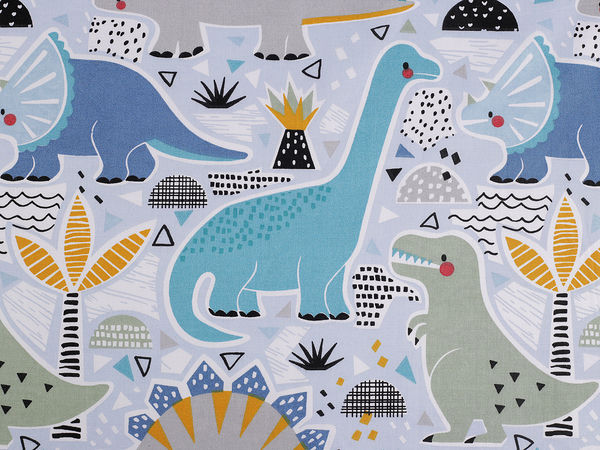 Premium Baumwoll-Canvas-Stoff mit Dinosauriermotiv | Kinder-Dinomotiv für Kissen, Bettwäsche und Taschen