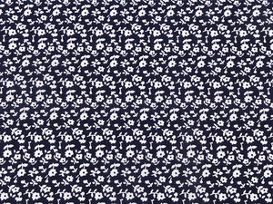 Premium-Baumwoll-Canvas-Stoff mit Blumendruck - Dunkelblaues kleines Blumenmotiv