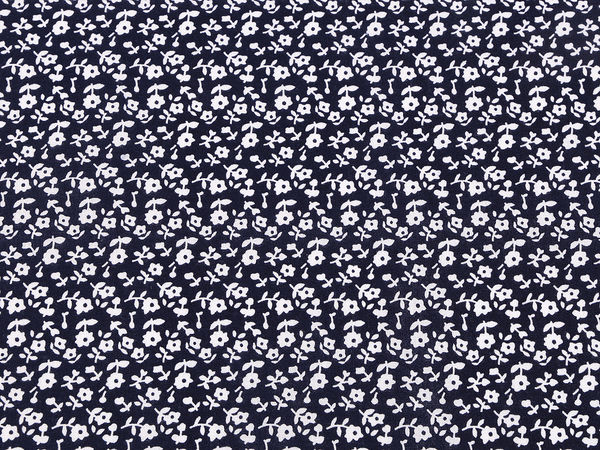 Premium-Baumwoll-Canvas-Stoff mit Blumendruck - Dunkelblaues kleines Blumenmotiv