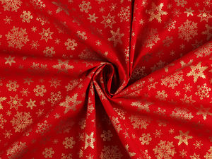 Premium Weihnachts-Baumwoll-Canvas & Popeline-Stoff mit Metallic-Schneeflocken